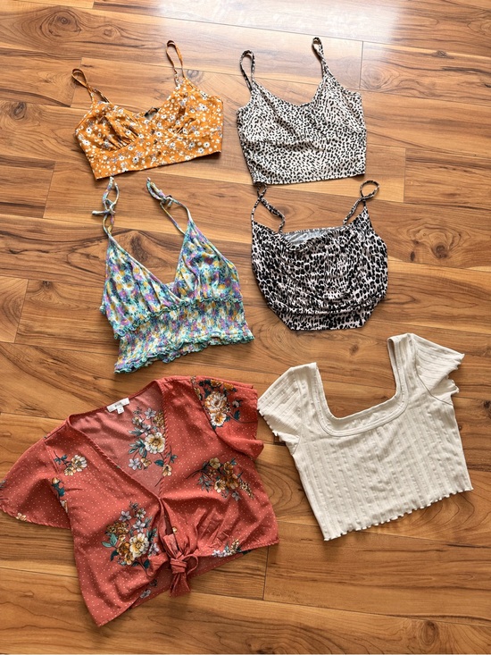 Tops - Multi-Top Set - Mustard, White, Rust, Floral & Leopard Prints